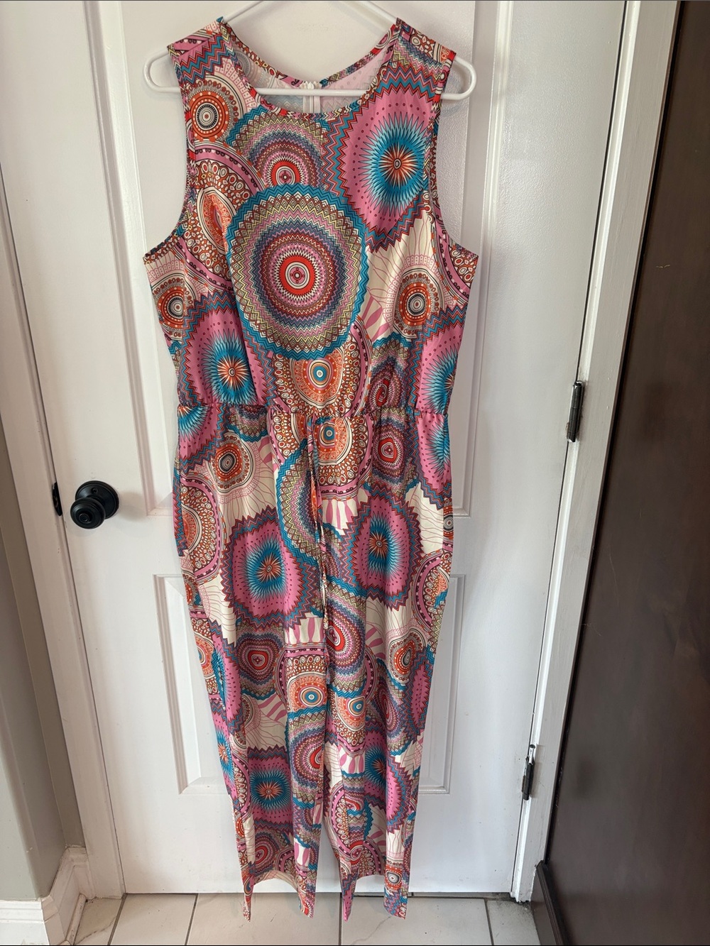 SHEIN Curve Multicolor Boho Sleeveless Jumpsuit - 70s Paisley, EUC - size 1X